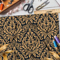 Ткань ниагара бронзовый симметричный узор на чёрном фоне