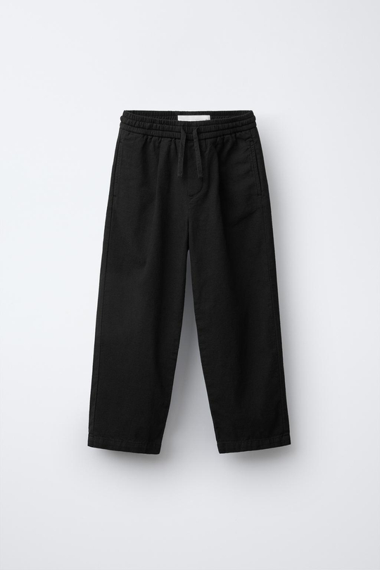 ZARA ЛЬНЯНЫЕ БРЮКИ С ПРЯМОГО КРОЯ, ЧЕРНЫЙ