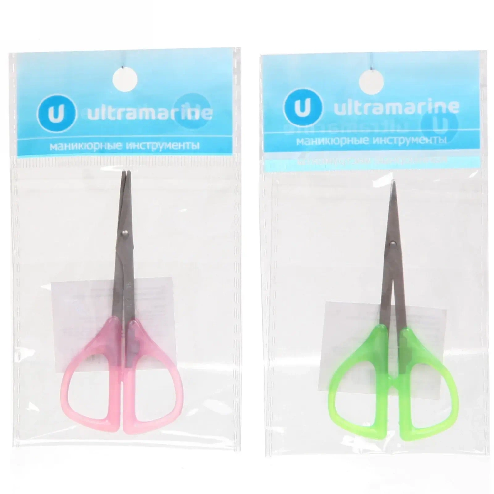 Ножницы маникюрные в пакете «Ultramarine», для кутикулы, загнутые, пластиковые ручки, 9см
