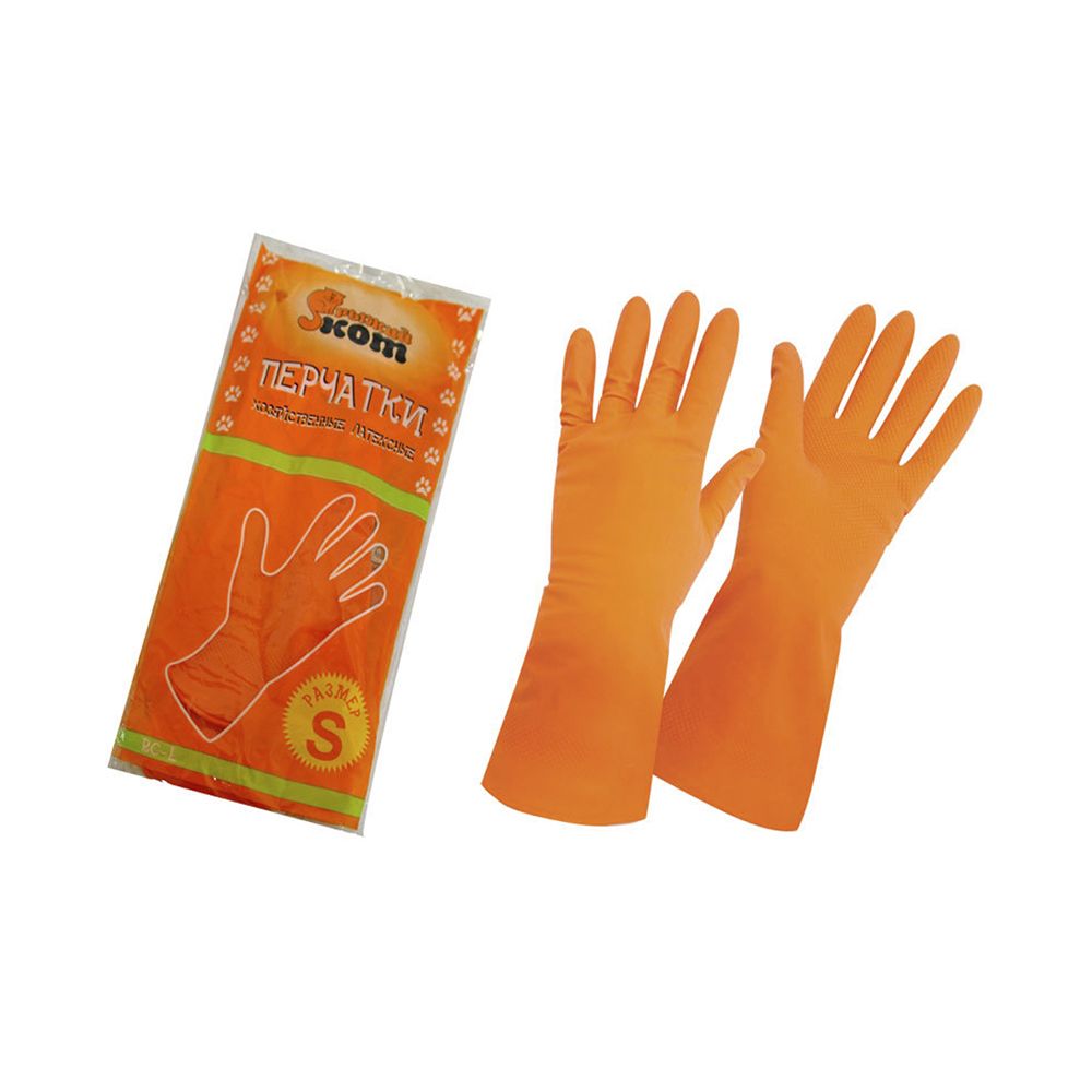 Перчатки резиновые хозяйственные, латекс S "Рыжий Кот"---