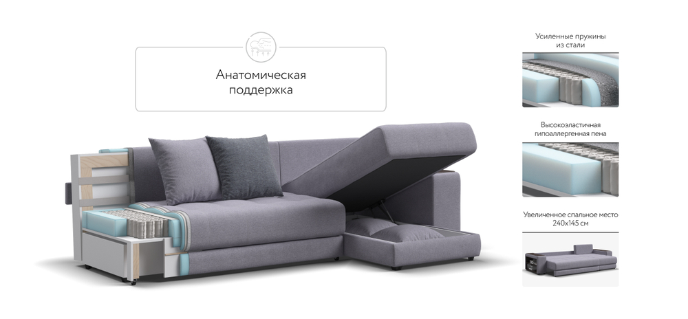 Угловой диван Дубай Рогожка Мальмо платина, Рогожка Венто серый
