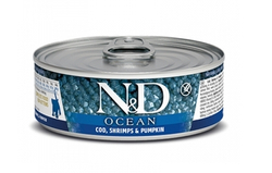 FARMINA N&D Консервы для кошек OCEAN Треска с Креветками и Тыквой, 80гр