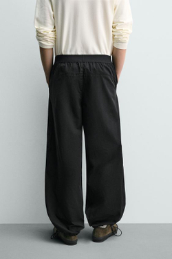 ZARA БРЮКИ-ПАРАШЮТ RELAXED FIT, ЧЕРНЫЙ