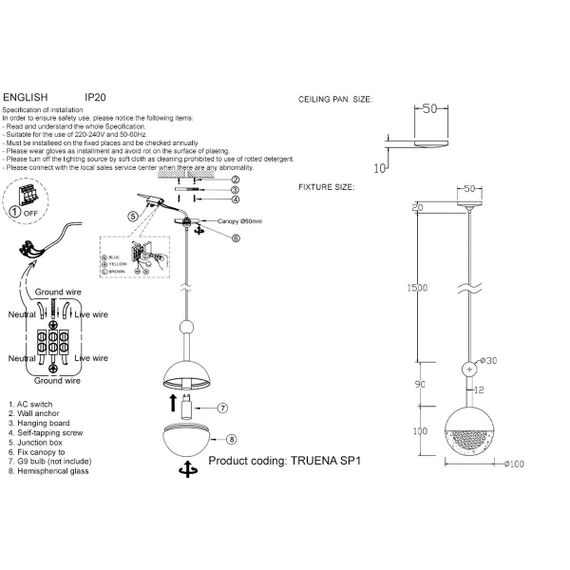 Подвесной светильник Crystal Lux TRUENA SP1 NICKEL