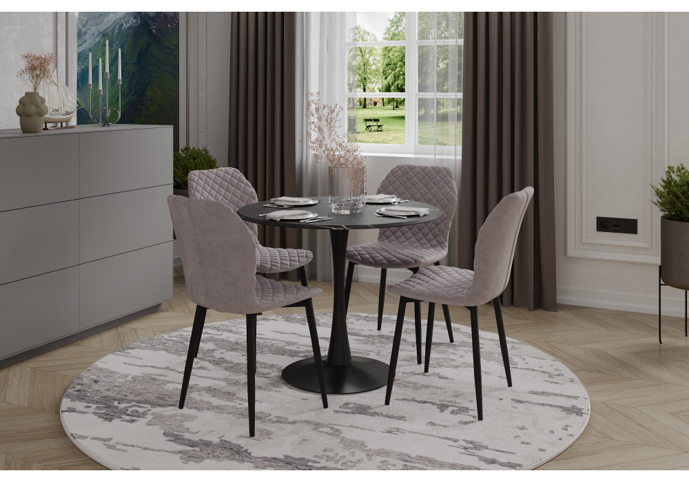 Стол деревянный Woodville Тулип 80х73 мрамор черный, черный, ножки черные