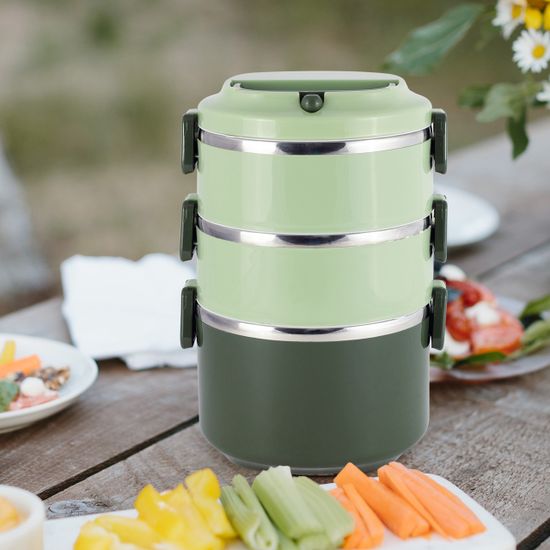 Ланч бокс тройной 2400 мл. Kamille KM-2137 пластик, нержавеющая сталь