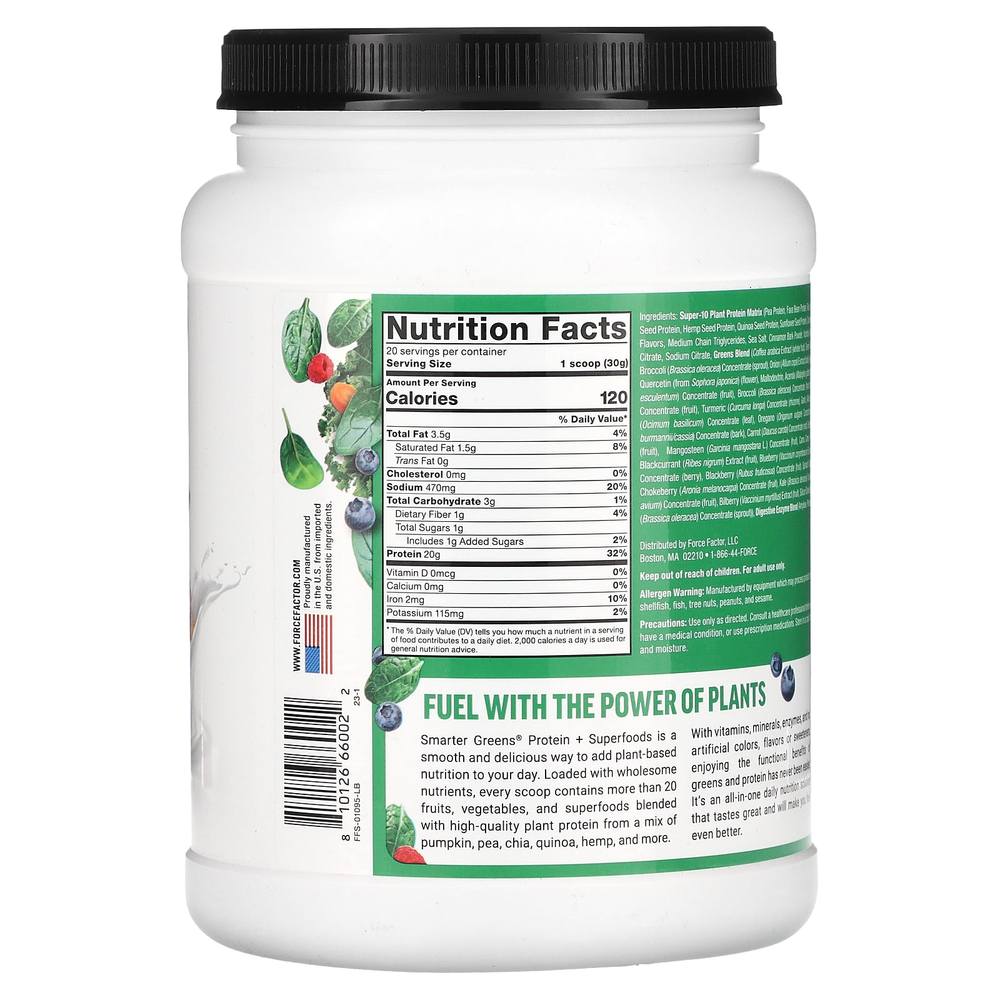Force Factor, Smarter Greens Protein + Superfoods, хлопья с корицей, 600 г (1 фунт 5,1 унции)