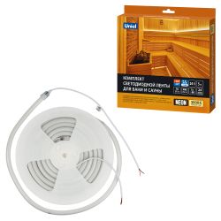 ULS-N40-2835-120LED-m-16mm-IP68-DC24V-10W-m-5M-3000K NEON SET01 Комплект светодиодной ленты для бань и саун. до +100С. катушка 5м. Теплый белый свет 3000К. Крепление в-к. TM Uniel