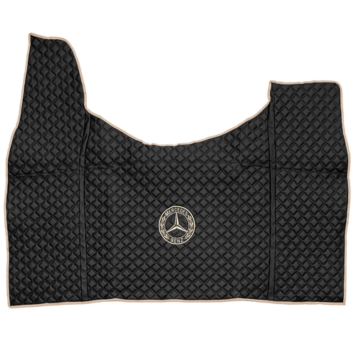 Ковры MERCEDES Actros MP3 (автомат) с шахтой (экокожа, черный, бежевый кант, бежевая вышивка)