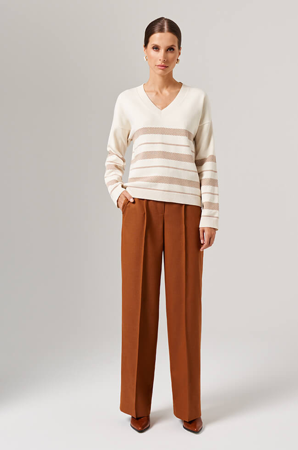 23170 Пуловер женский (молочно-песочный жаккард)