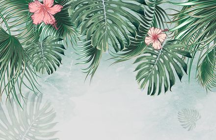 Фотообои Листья пальм и монстера (Ширина 4,15 м)