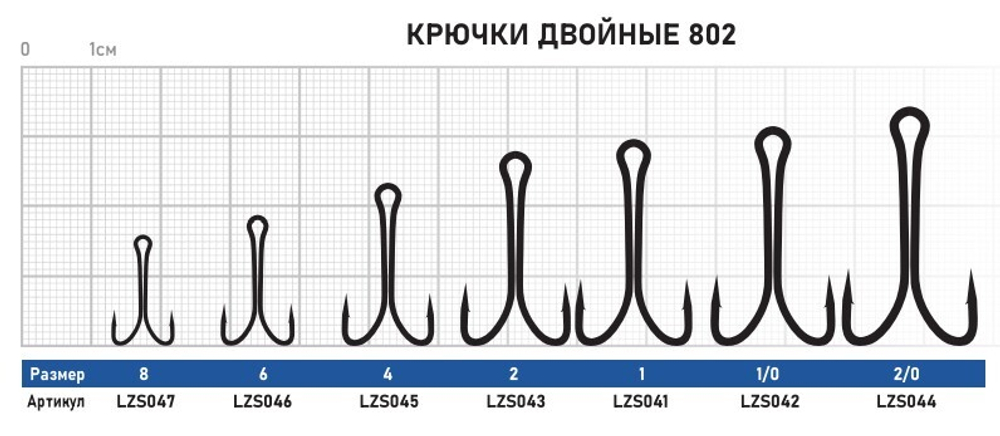 Крючок ZUB двойник 802  #1/0 (5 шт)