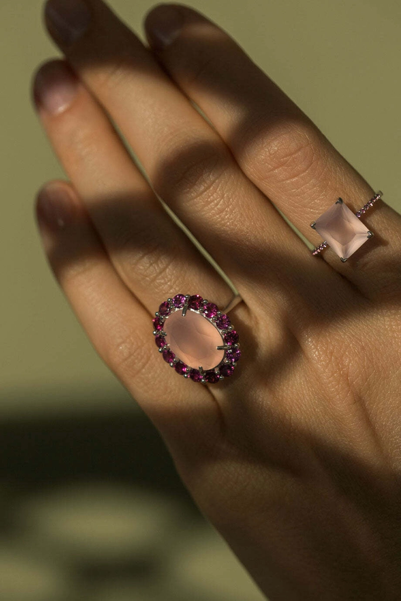 Кольцо Овальный Розовый Кварц