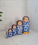 Матрешка 5м 15см гжель нижегородская роспись интерьерная