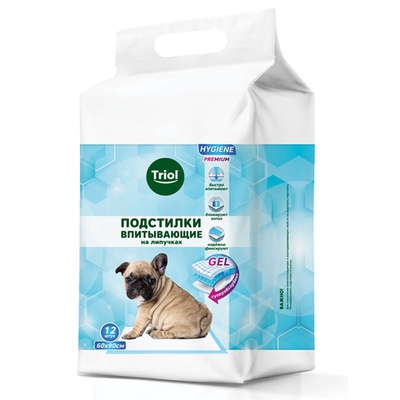 Подстилки впитывающие с угольным фильтром на липучках, 600*900мм (уп.12шт.), серия hygiene, triol