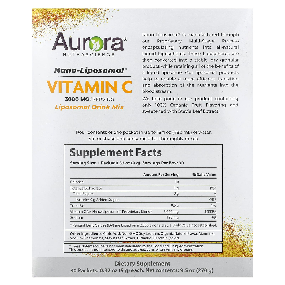 Aurora Nutrascience, Nano-Liposomal®, витамин C, 30 пакетиков по 9 г (0,32 унции)