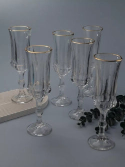 Набор бокалов для шампанского, 160 мл. 6 шт, с золотом