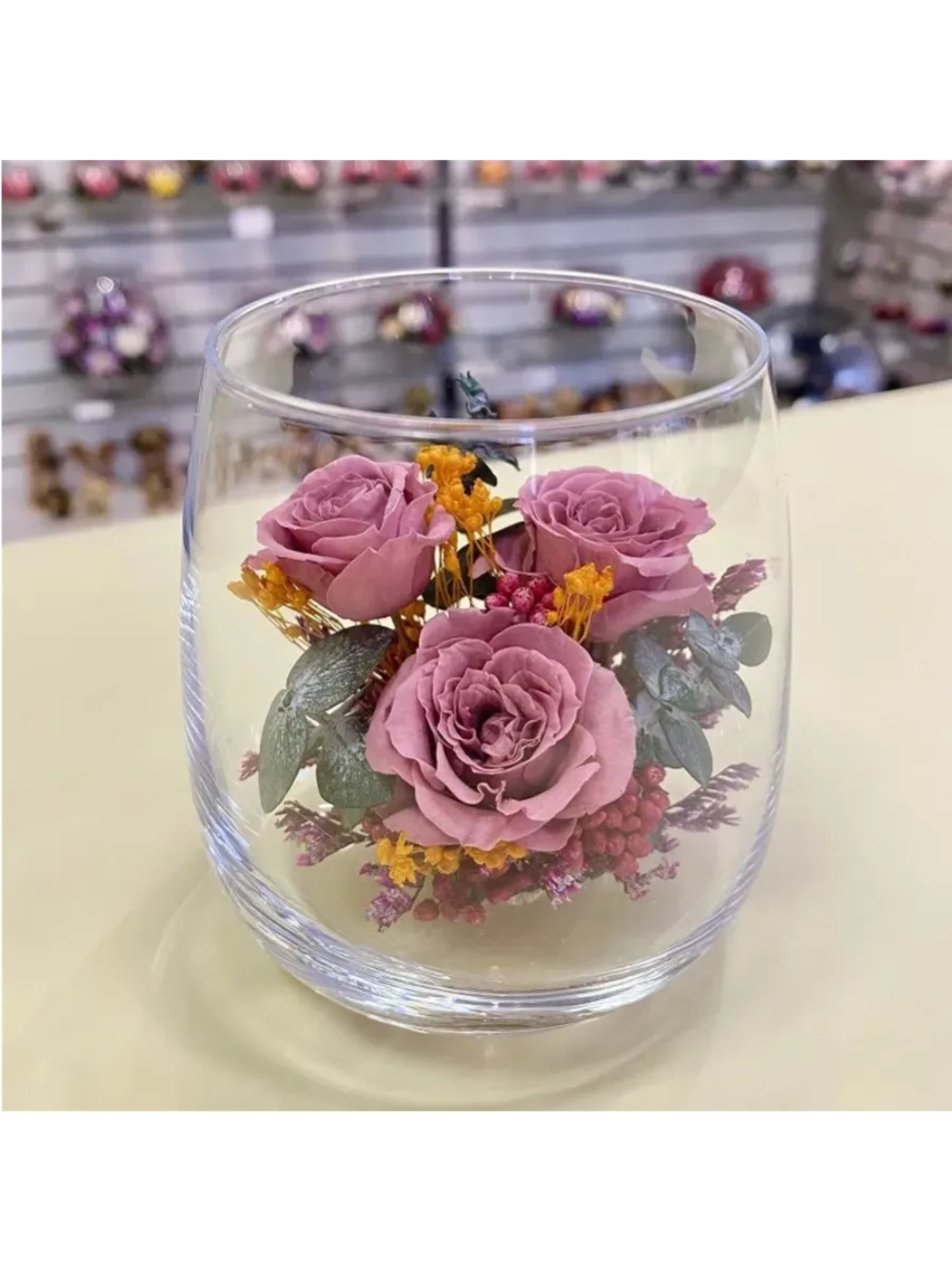 натуральные кустовые розы в стекле, вакуум*