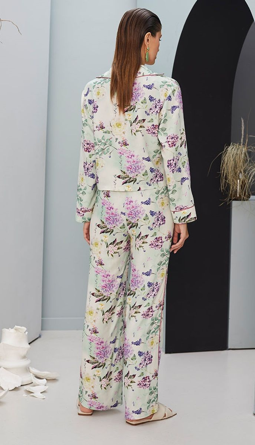 Удобные домашние брюки с цветочным принтом (Размер: XS) (Цвет: молочный)