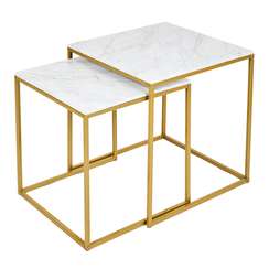 Стол журнальный МеталлАрт М002 белый мрамор/золото