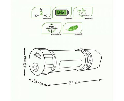 Фонарь ручной Gauss GFL207 3W 100lm Li-ion 350mAh LED