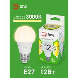 Лампа светодиодная ЭРА GREEN LINE LED A60-12W-830-E27 GL 12Вт груша теплый свет E27 | Лампы cветодиодные Груша (A)