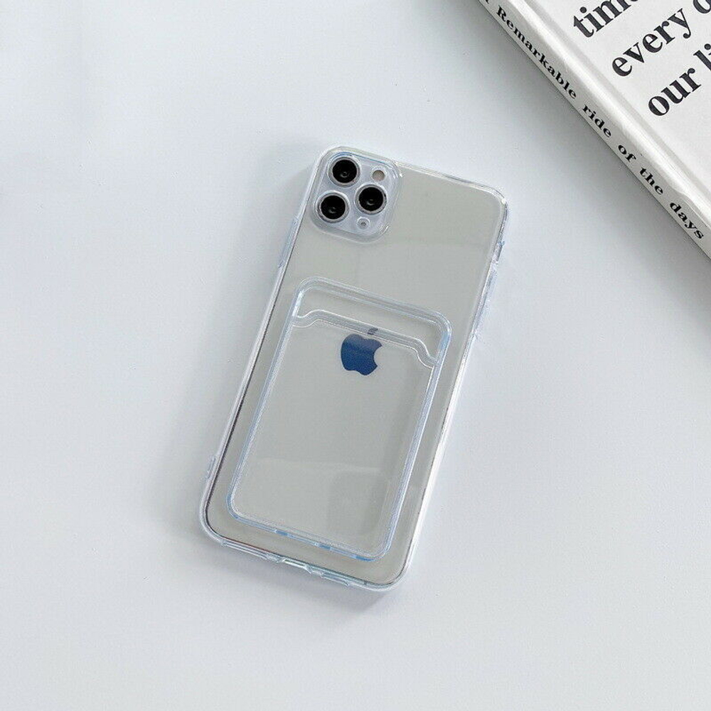Прозрачный силиконовый чехол с карманом для визиток на смартфон iPhone 13 Pro Max