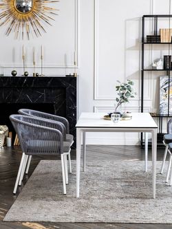 "Малага" обеденная группа на 4 персоны со стульями "Марсель", каркас белый, роуп светло-серый