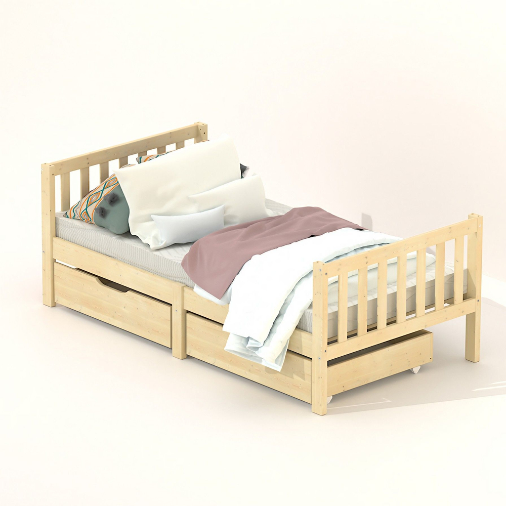 Кровать односпальная Фиона 160*80 см с настилом из массива сосны, в лаке