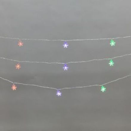Гирлянда светодиодная Снежинки большие 5м, 20LED, IP20, прозрачный провод, свечение мульти (RG/RB),