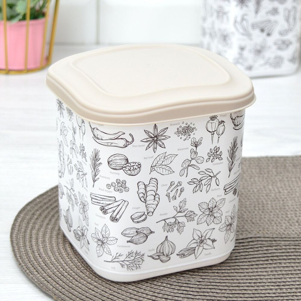 Емкость для сыпучих продуктов 1,8л с декором (бежевый) 455410