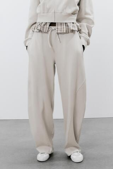 ZARA БРЮКИ BALLOON FIT С КОНТРАСТНЫМИ ДЕТАЛЯМИ, СЛОНОВАЯ КОСТЬ