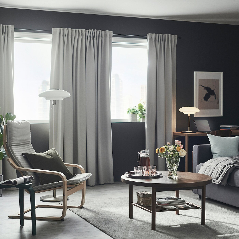 IKEA MAJGULL  (ИКЕА МАЙГУЛЛ)  -  Шторы, 1 пара, на ленте/светло-серый, 145x250 см
