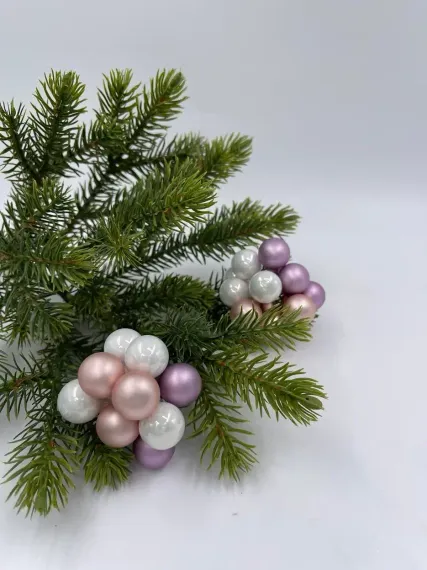 Гроздь стеклянных шаров Ягодный хоровод 2 см., 10 шт., белый/розовый/лавандовый, Christmas DeLuxe (89862)
