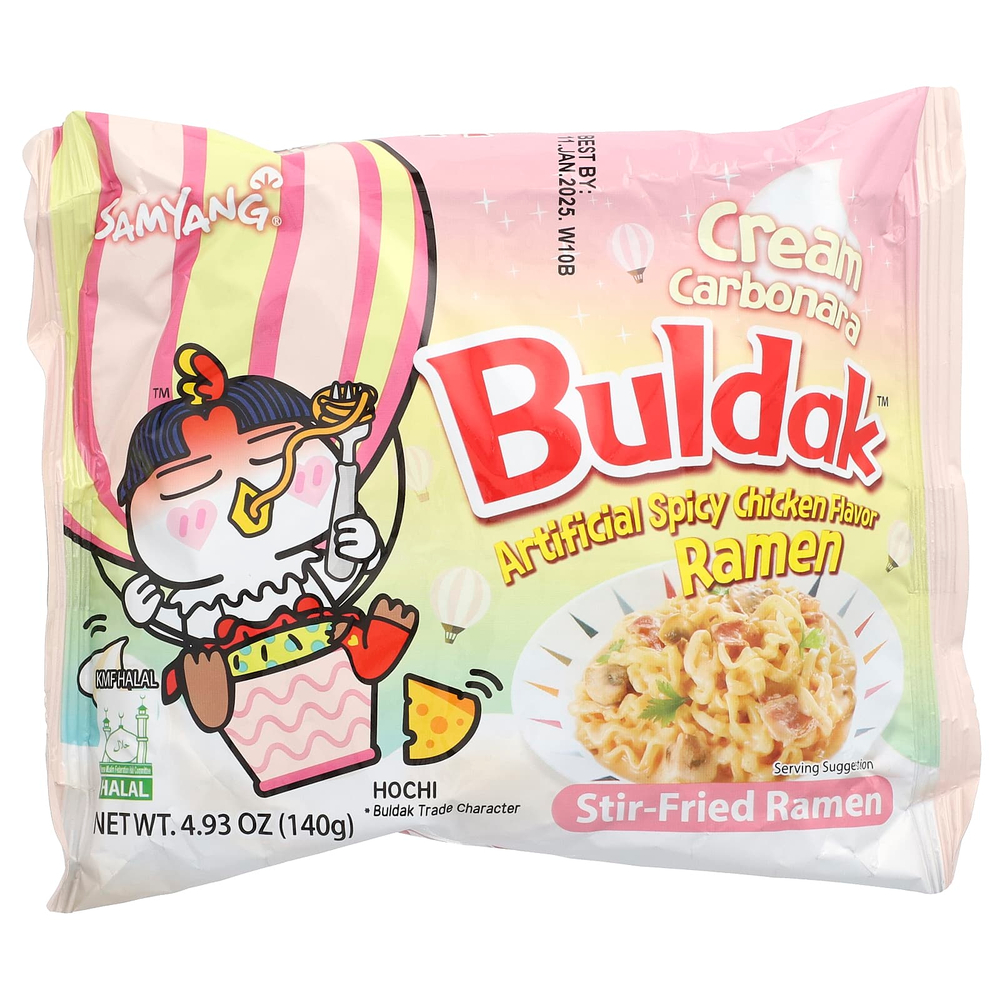 Buldak, Buldak ™, жареный рамэн, пряная курица, карбонара с кремом, 5 пакетиков по 140 г (4,93 унции)