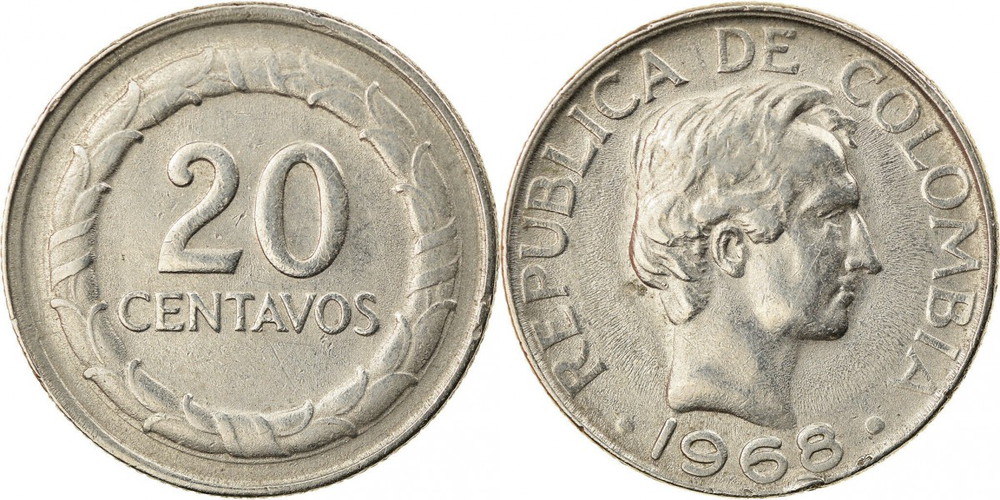 Колумбия 20 сентаво, 1968 Франсиско де Паула Сантандер XF