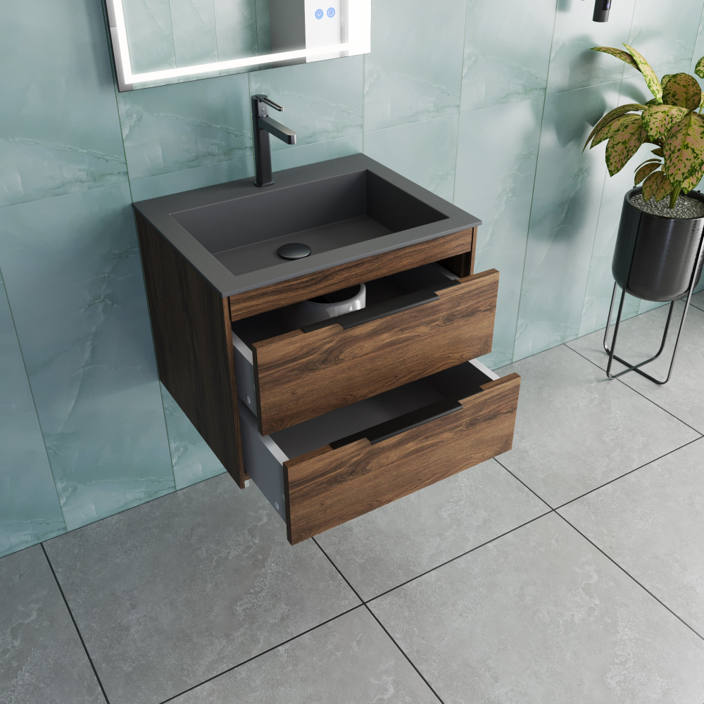 Тумба под раковину Vincea Chiara 2D 600 подвесная, 2 выкатных ящика soft-close, C.Oak