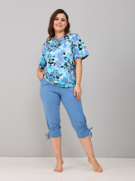 Пижама с бриджами КДк-693/сероголубой-абстракция