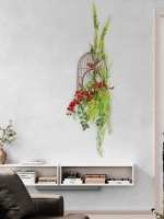 Композиция настенная с цветами в металлической клетке