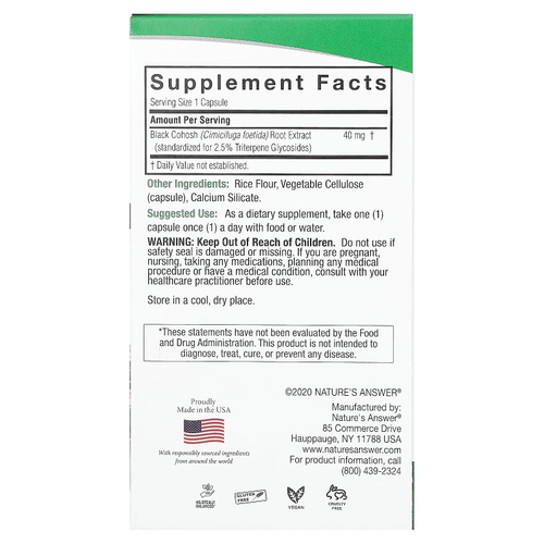 Nature's Answer, воронец кистевидный, 40 мг, 60 вегетарианских капсул