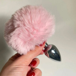 Металлическая анальная пробка с розовым хвостиком Fluffly от Alive (8*3,5 см.)