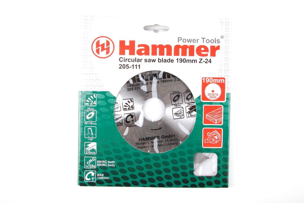 Диск пильный твердосплавный HAMMER Ф190х30мм 24зуб 205-111