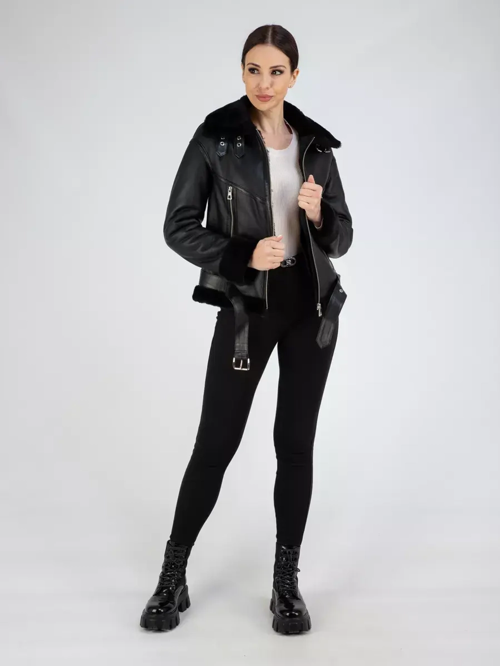 Дубленка зимняя натуральная короткая пилот авиатор