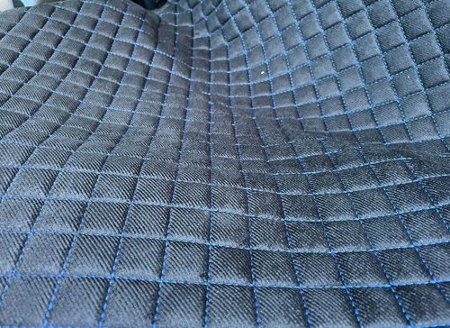 SS - 01 Синий / Накидки на Передние сиденья, материал алькантара, ткань черная, строчка синяя, 2 предмета, серия: аль-катар (за комплект)