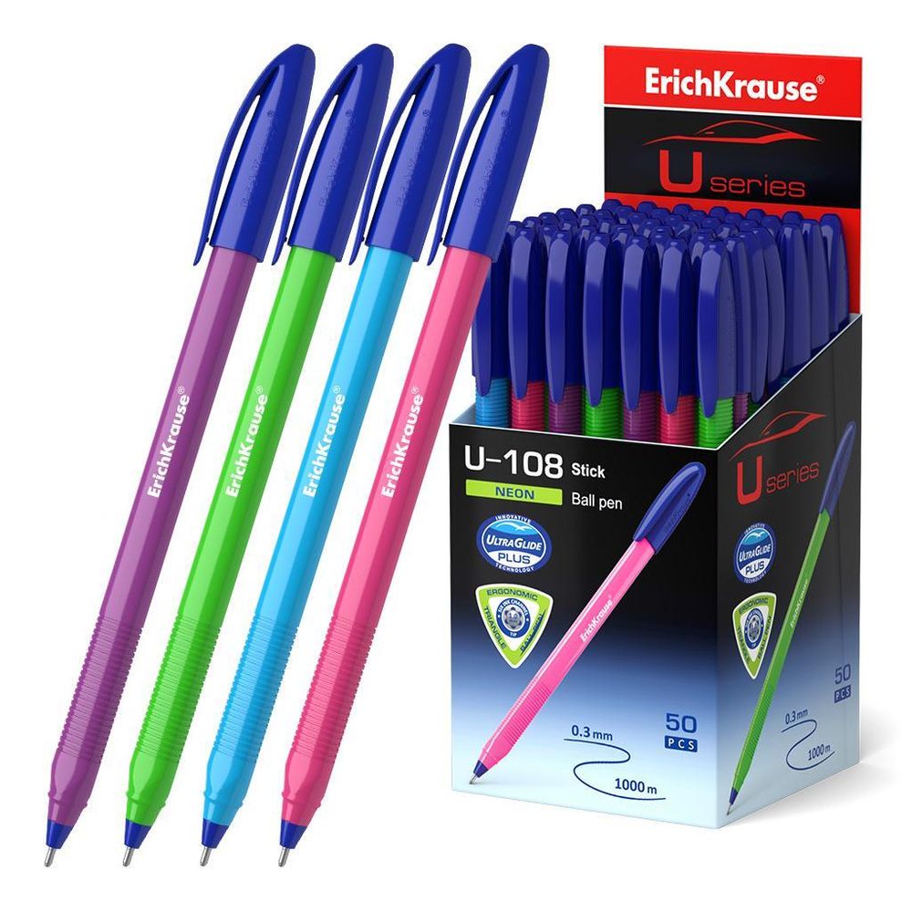Ручка шариковая синяя &quot;U-108 Stick Neon 1.0&quot; (ErichKrause)