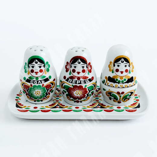 Набор для специй «Матрешки». Гарднер в с. Вербилки. Россия, 1990 г. Ручная роспись.