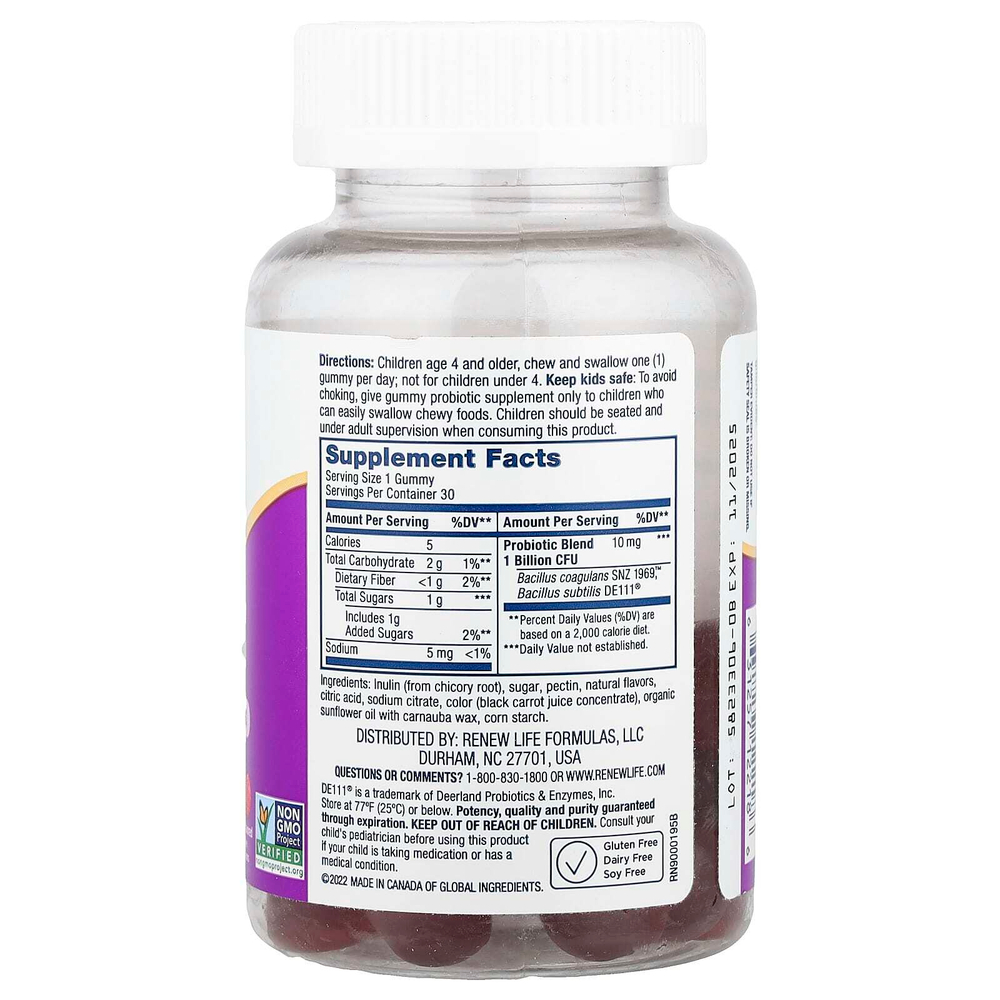 Renew Life, Kids Tummy Gummy, Prebiotics and Probiotics, Raspberry, 30 Gummies