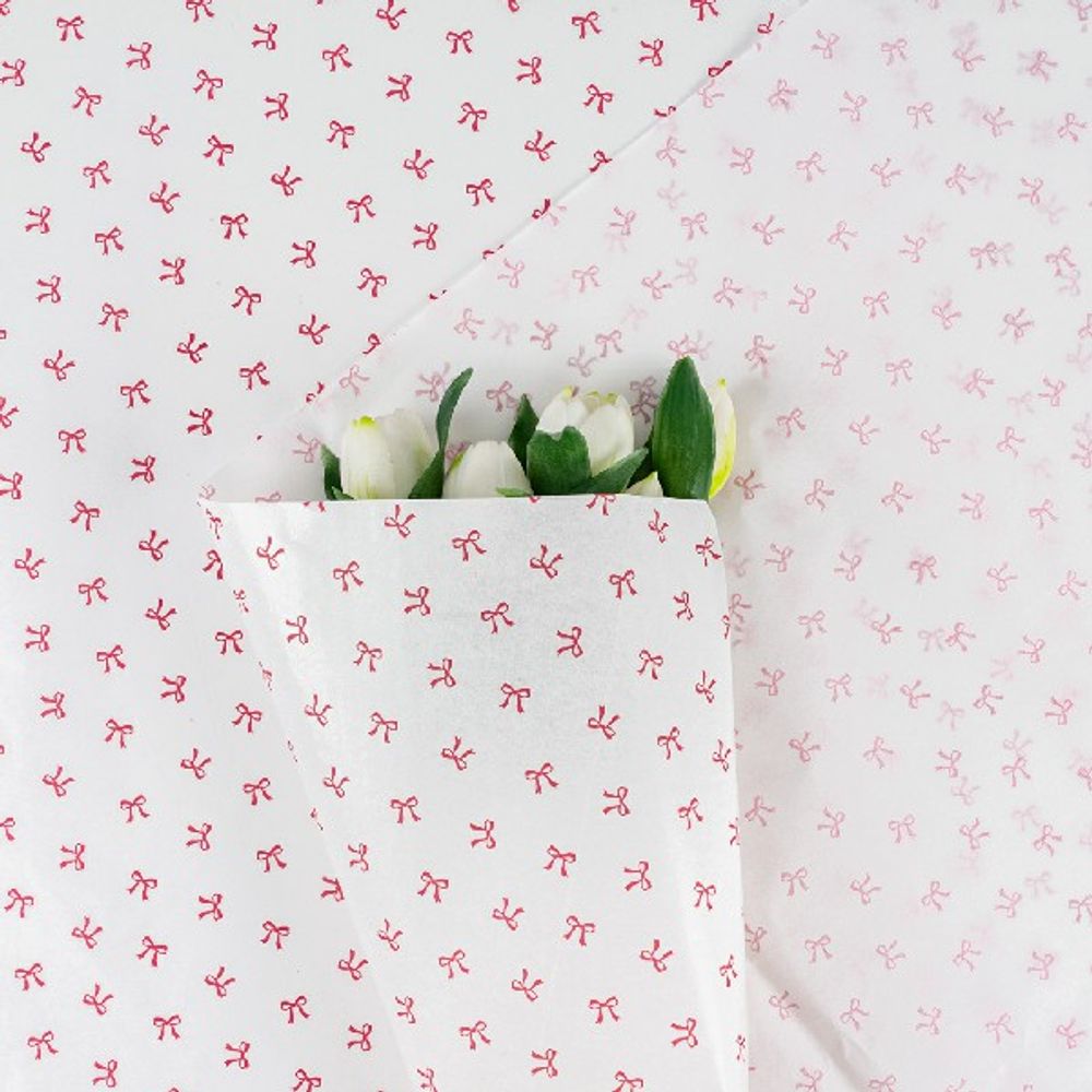 Бумага тишью "Бантики" 49*67см Красные на белом (20л)