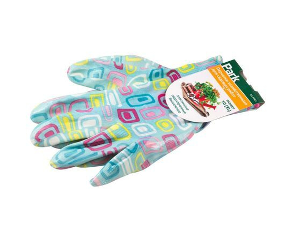 Перчатки хозяйственные садовые L. (полиэстр с нитриловым покрытием) Park, полуоблив, рисунок круги, подвес 1062 / EL-F002