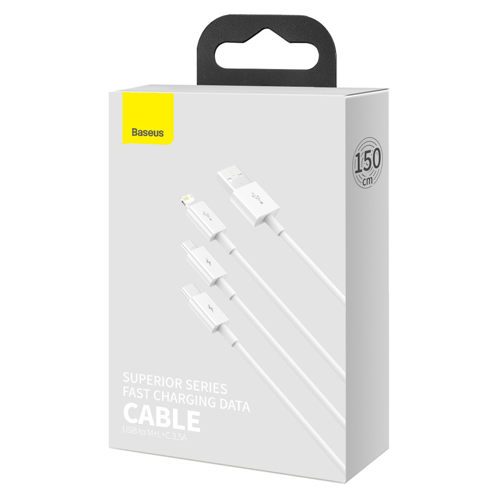 Кабель Baseus Superior Series Fast Charging Data Cable USB to M+L+C 3.5A 1.5m - White